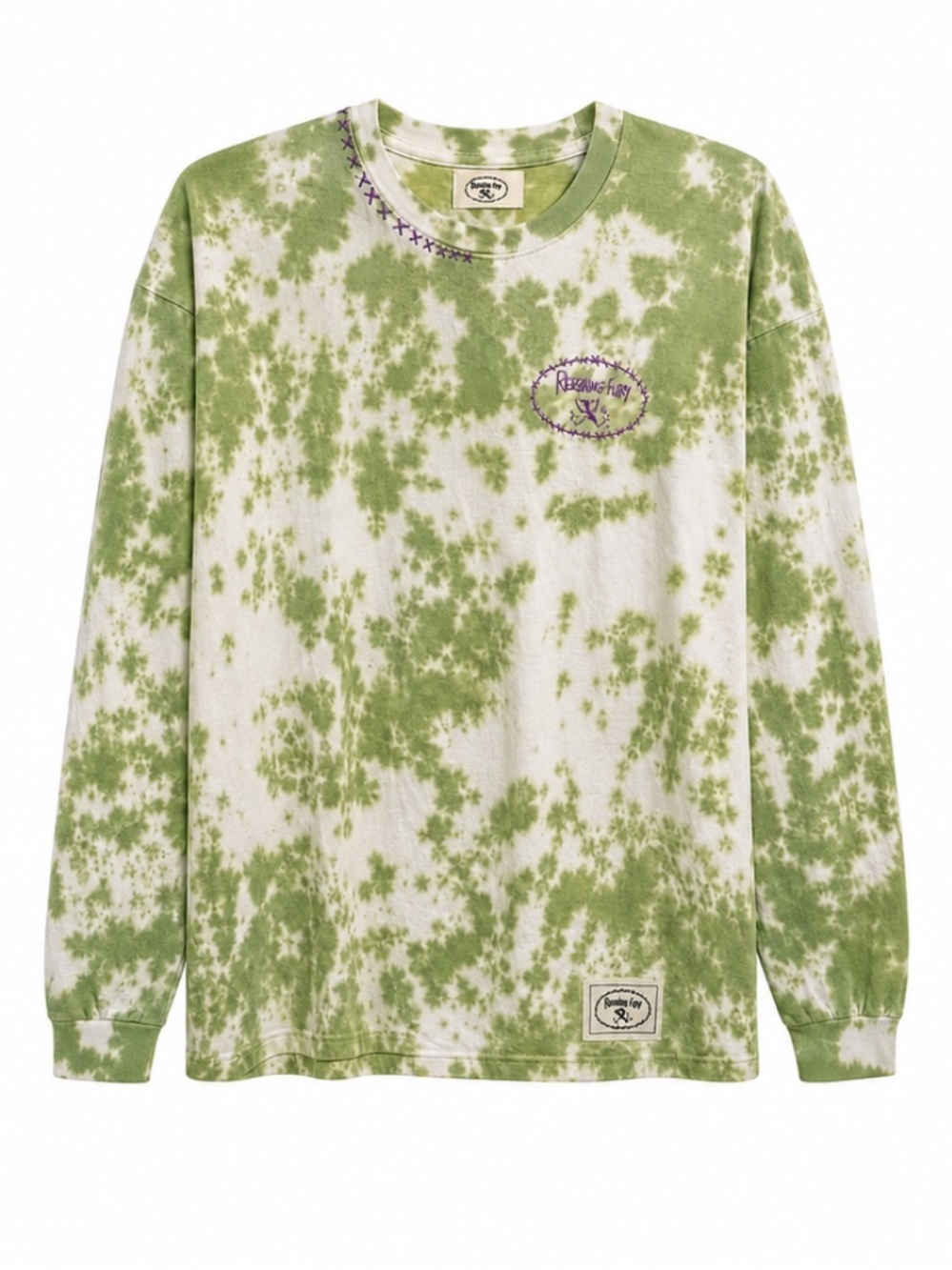NWT! Reigning Fury Tie Dye Long Sleeve Tee USA Made Green Cream Size XL